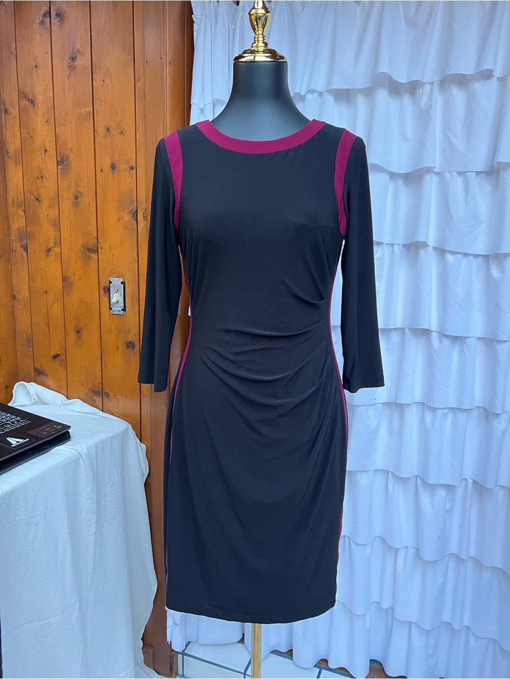 Ralph Lauren Black Sheath Dress with Berry Trim
